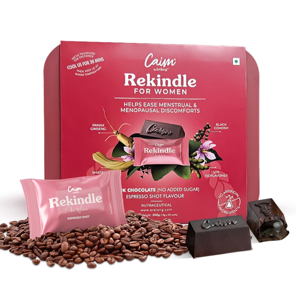 Rekindle for Women | Delicious Supplements For Hormonal Balance | Eases Menstrual Cramps, PMS, PCOS, Postpartum, & Menopause Symptoms | Regulates Cycles | Caim by årelang | Espresso Shot | 1x20pcs