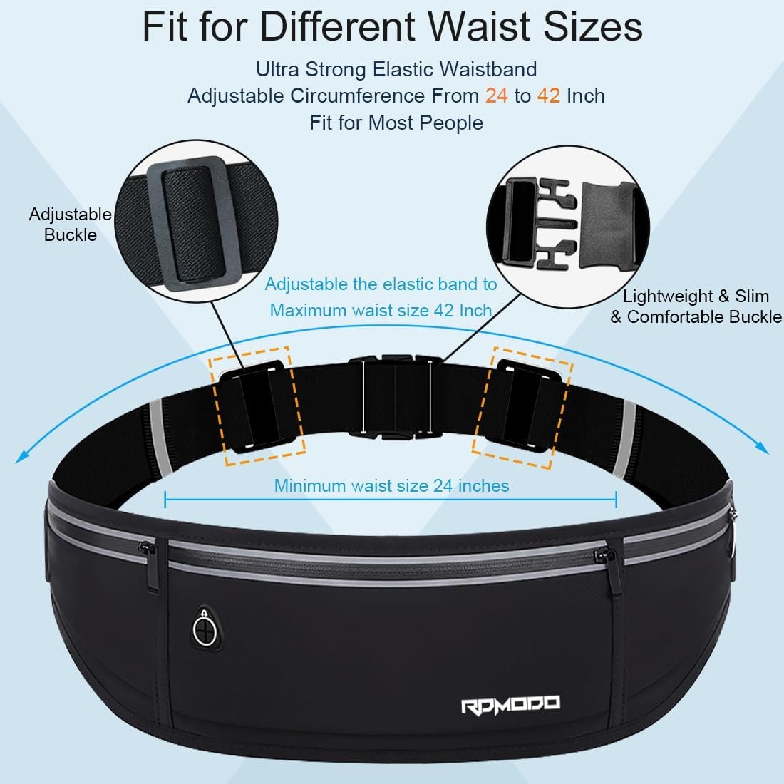 Slim Running Belt, Water Resistant Fanny Pack for Women Men, Black