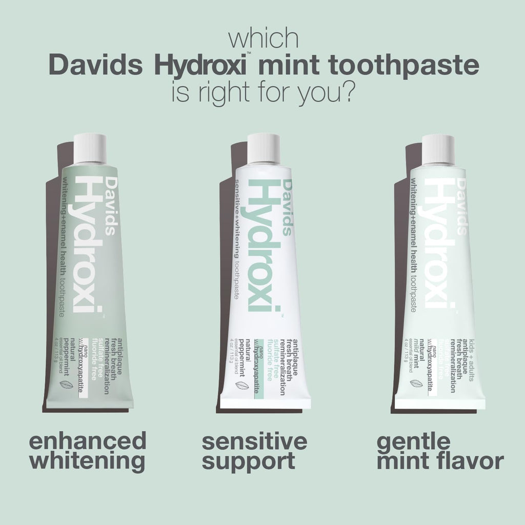 Davids Nano Hydroxyapatite Toothpaste Sensitive + Whitening Peppermint 4oz | Fluoride Free | Remineralizing | Enamel Health | Antiplaque | SLS Free | Made in USA | Recyclable Metal Tube | EWG Verified
