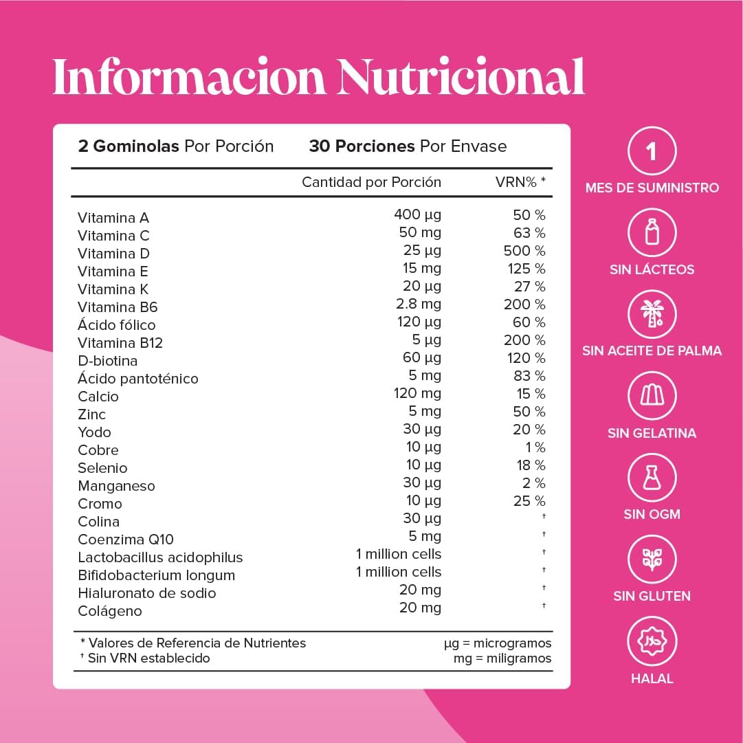 Women's Multivitamins - 60 Gummies with Vitamins for Hair, Marine Collagen and Hyaluronic Acid - Vitamin C, A, D, B, Biotin and Zinc - Multivitamin with Minerals and Probiotics - Novomins
