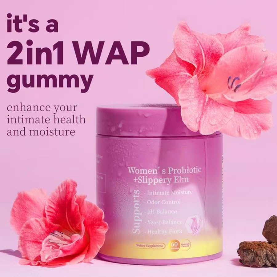 Her Juicy Feminine Probiotics Gummies for Women - Supports pH Balance, Gut Health & Immune System, Prebiotics & Lactobacillus Blend, Pineapple Flavor, 60 Gummies,Pink