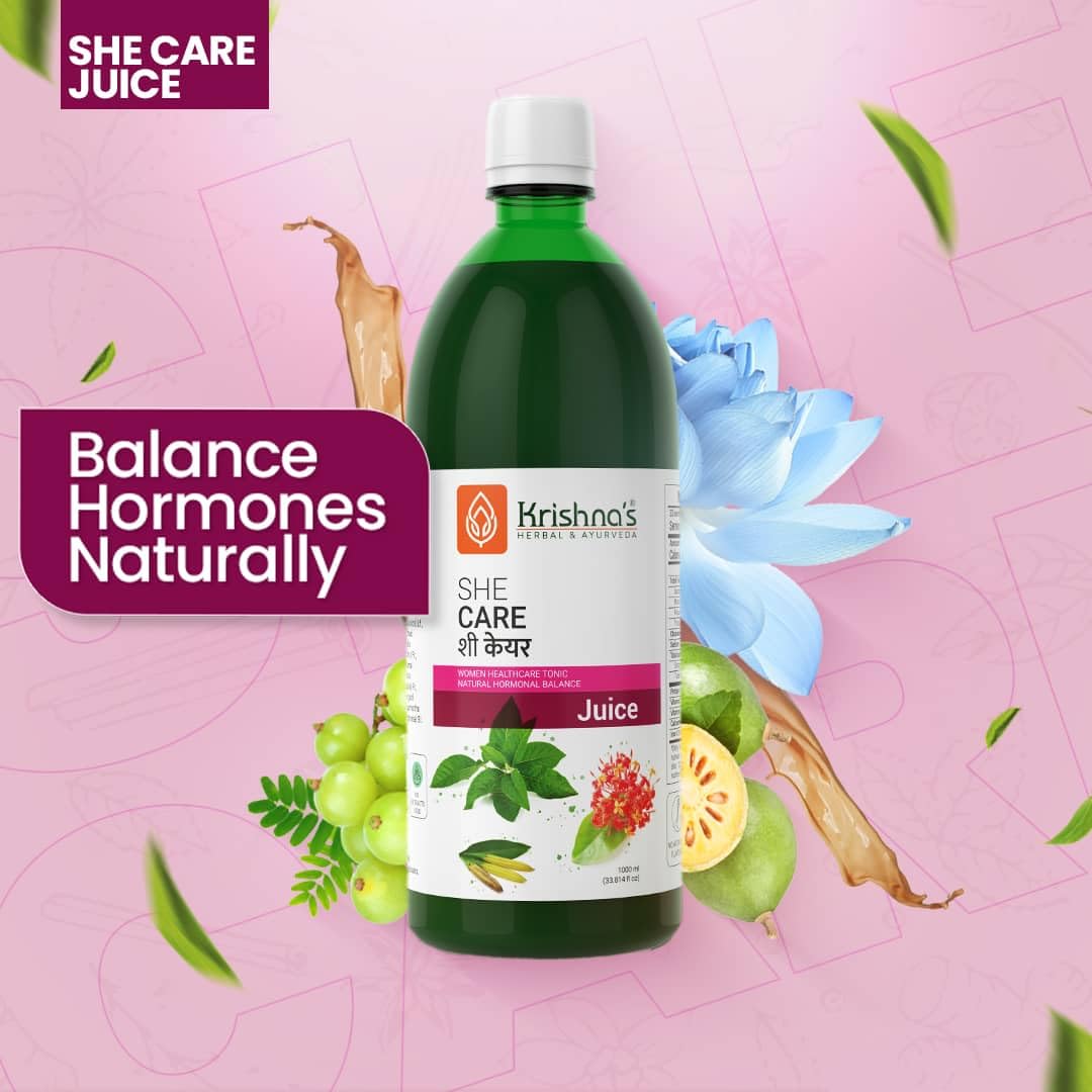 KRISHNA'S HERBAL & AYURVEDA She Care Juice 1000ml, Herbal Supplement for Hormonal Balance, PCOS, PCOD, Period Pain Relief, Hair and Skin Health | Women Wellness Juice