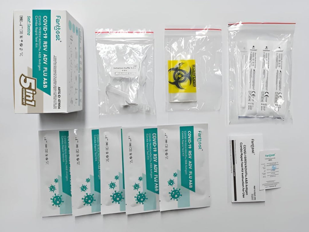 Fanttest 5-in-1 Combo RAT Test - ADV Virus - RSV - Influenza Flu A/B - COVID-19 Rapid Antigen Test Kit - Nasal Swab (5 pack)