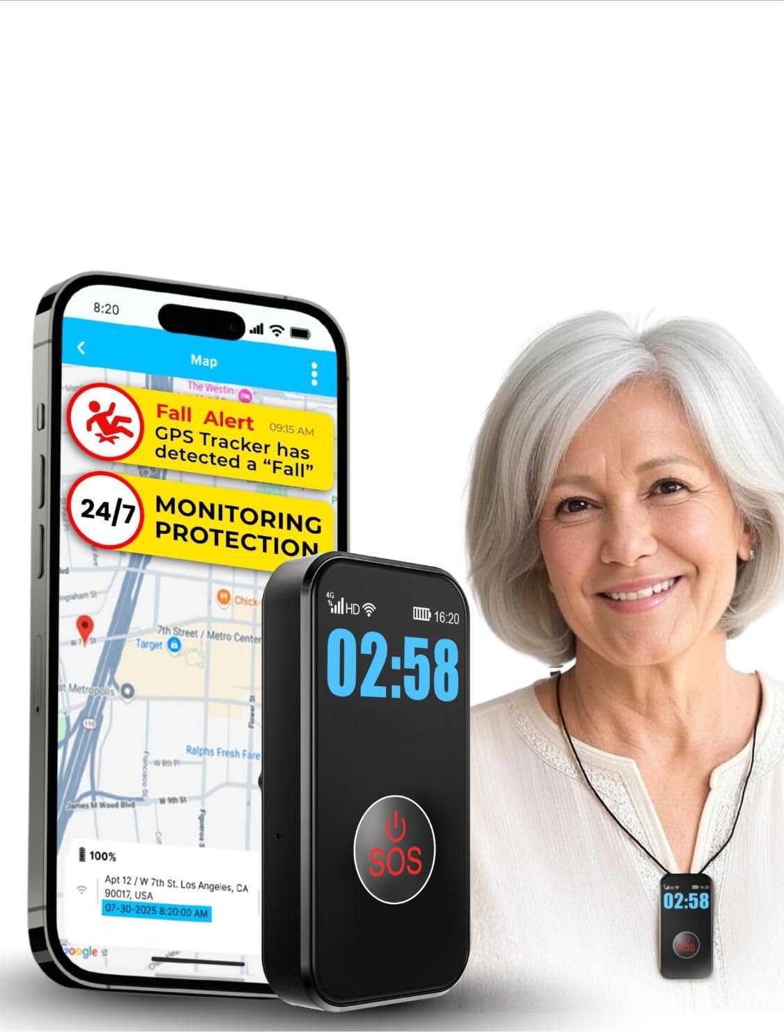 SecuLife Medical Alert Pendant for Seniors — Alerts Go Direct to Family, No Call Center | Auto Fall Detection, GPS Tracking, 2-Way Calling, No Contract, Water Resistant Necklace