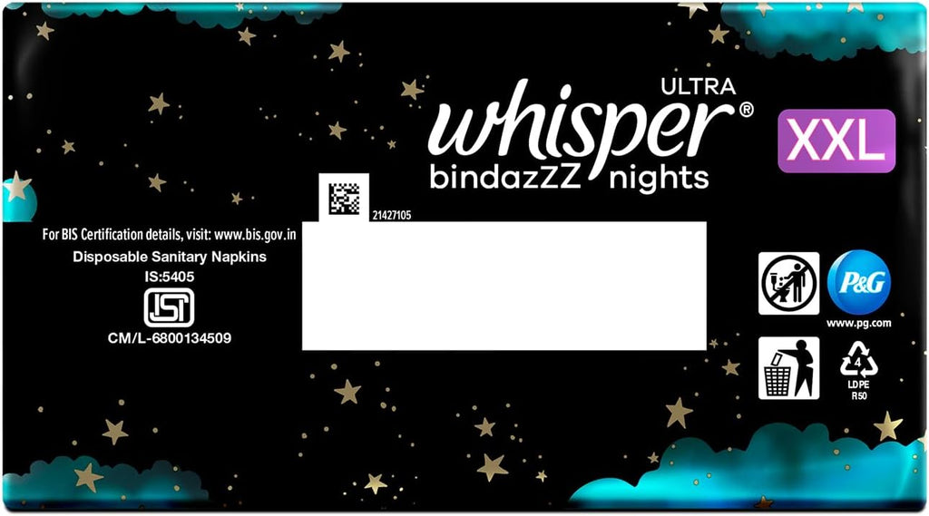 Whisper Ultra Overnight Sanitary Pads with Wings - 30 Pieces (XL Plus)
