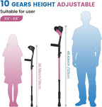 Forearm Crutches Spring Assist Crutches for Adults Not a Pair | Height Adjustable, Comfortable, Arm Crutches Forearm with Anti-Slip Tips,Walking Crutches with Cuffs for Seniors Rehab, Pink