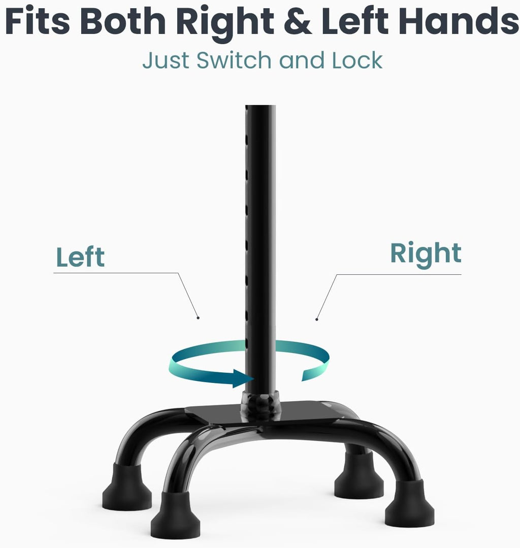 PELEGON Quad Cane (300 lb) - Adjustable Walking Cane with A Large 4 Pronged Base for Extra Balance & Stability, Walking Canes for Seniors, Walking Cane for Men & Women, Walking Sticks