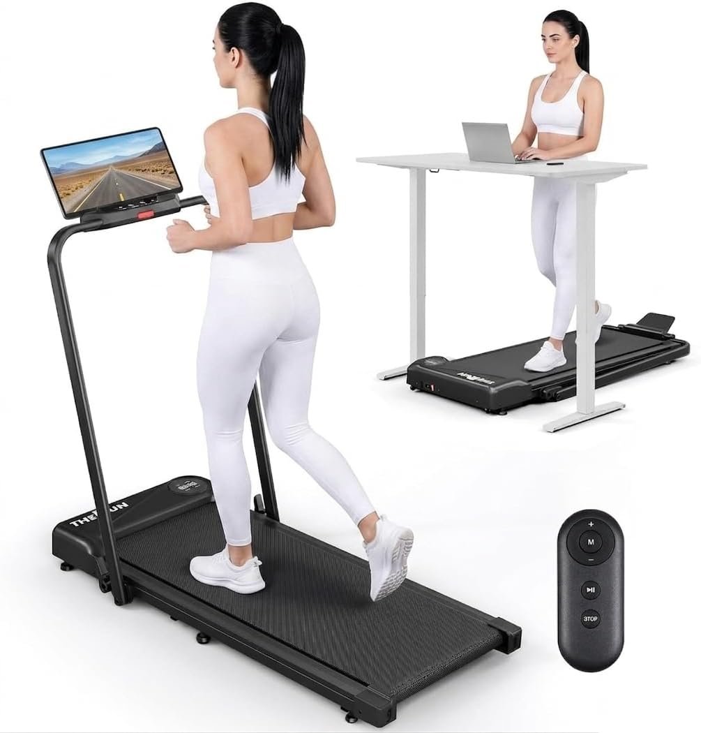 THERUN Walking Pad with Handle Bar, Compact Under Desk Portable Treadmill