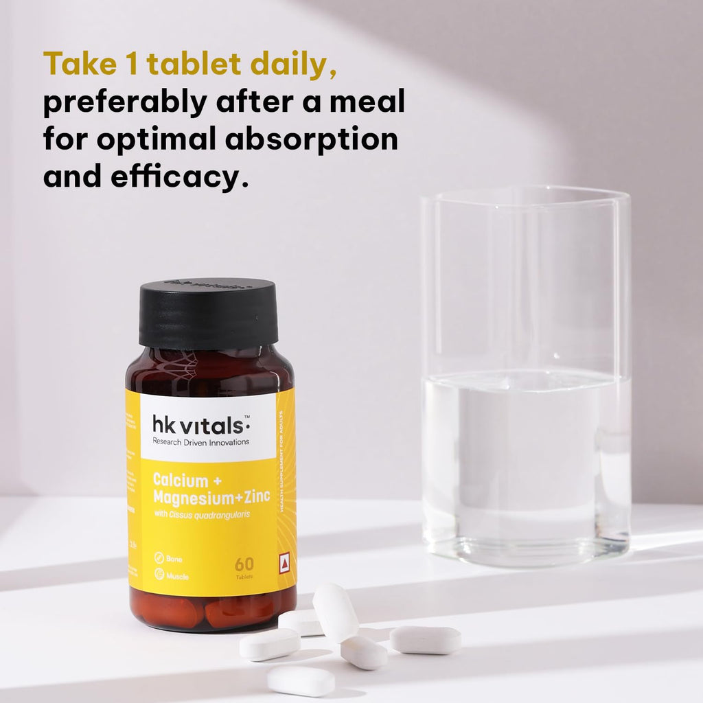 hk vitals Calcium Magnesium & Zinc (60 Tablets) | With Vitamin D3, Calcium Supplement for Women and Men | For Bone Health & Joint Support