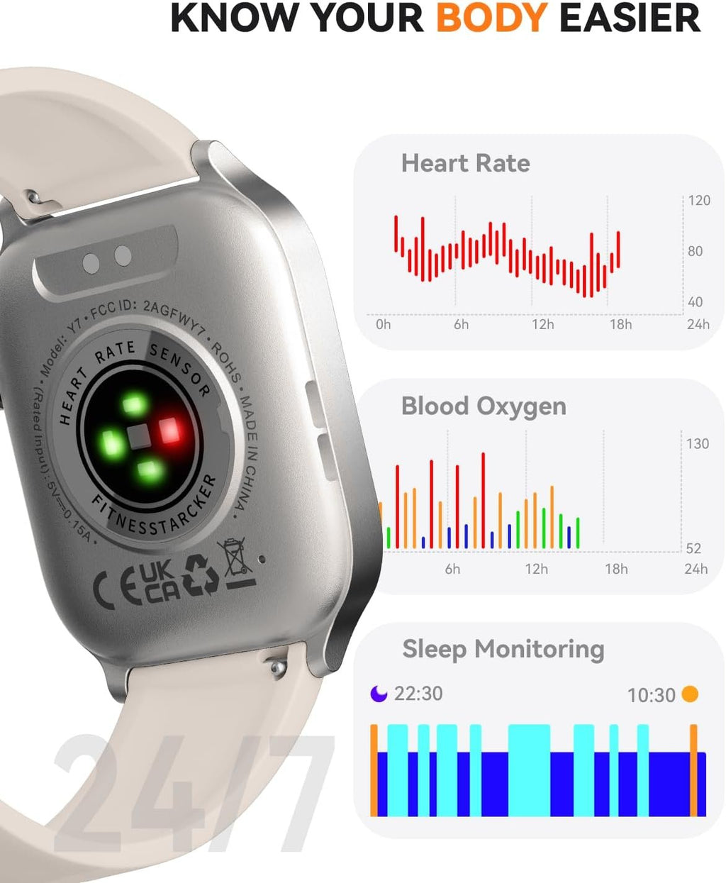 Smart Watches for Women Men, Fitness Tracker Watch with 110 Sports Modes, Step Counter/Sleep Monitor/Pedometer, IP68 Waterproof, Bluetooth Call & Music Control Smartwatch for iPhone/Android,Starlight