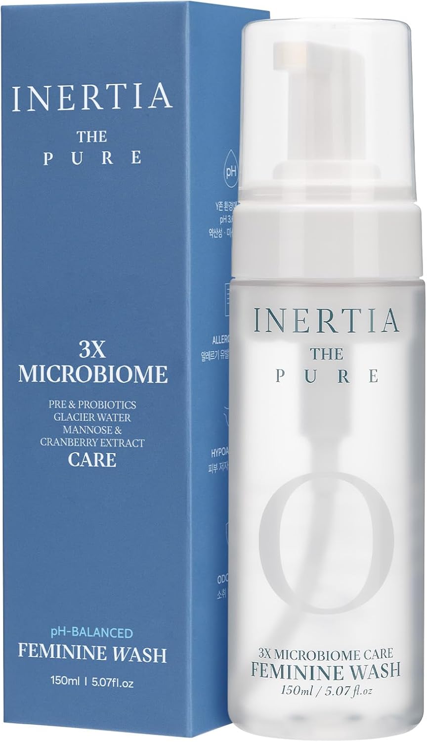 INERTIA pH-Balanced Feminine Wash The Pure 3X Microbiome, Pre & Probiotics, Glacier Water, Mannose & Cranberry Extract, 150ml, 5.07fl.oz