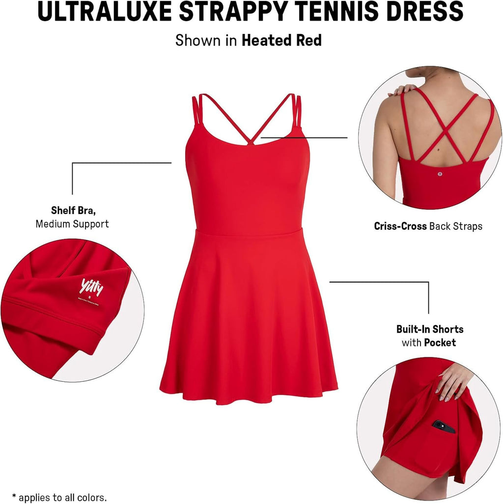 YITTY Active Women's Ultraluxe Strappy Tennis Dress with Built in Short, Athleisure, 4-Way-Stretch
