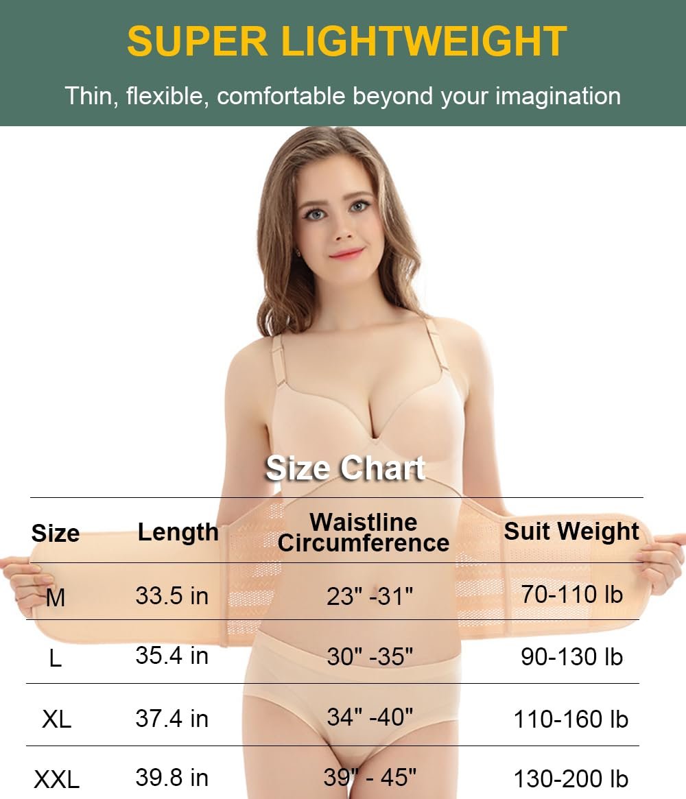 Belly Band Postpartum Belly Wrap, Breathable Abdominal Binder Post Surgery, Adjustable Waist Trainer for Women Lower Belly Fat, C Section Abdominal Binder Hernia Belt Back Support Belt for Women (X-Large)