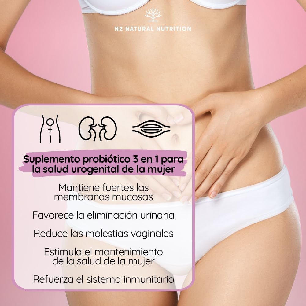 Probiotics Woman Flora Intima. 6 Different Strains. Fights and Prevents Vaginal and Urinary Infections. Improves the Mucosa and Strengthens the Vaginal Flora 30 Capsules. CE. N2 Natural Nutrition