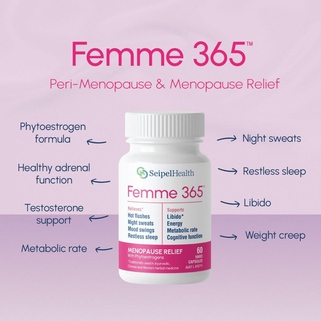 Femme 365 Hormonal Support for Women, Herbal Hormonal Supplements for Peri-Menopause and Menopause, Reduces Symptoms of Intense Hot Flushes, Promotes Healthy Libido, and More, 60 Capsules