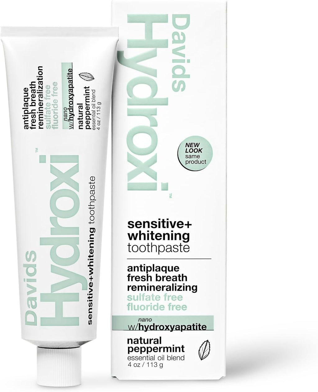 Davids Nano Hydroxyapatite Toothpaste Sensitive + Whitening Peppermint 4oz | Fluoride Free | Remineralizing | Enamel Health | Antiplaque | SLS Free | Made in USA | Recyclable Metal Tube | EWG Verified
