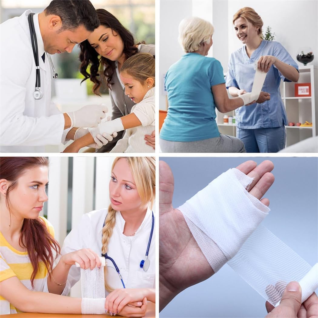 10 Roll Gauze Bandage Rolls Elastic Stretch Gauze Rolls Medical Gauze Stretch Roll Tape Self-Adherent Tape Pressure Wrap Bandage Rolls First Aid Tape Conforming Stretch Gauze Bandage Rolls,10cmx4.5m