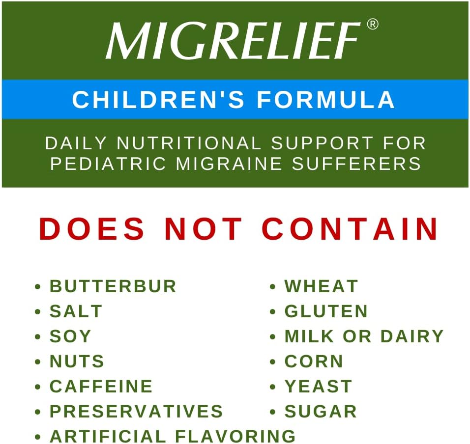 Children's MigreLief® - Triple Therapy with Puracol™ - Nutritional Support for Pediatric Migraine Sufferers - 60 Caplets/1 Month Supply