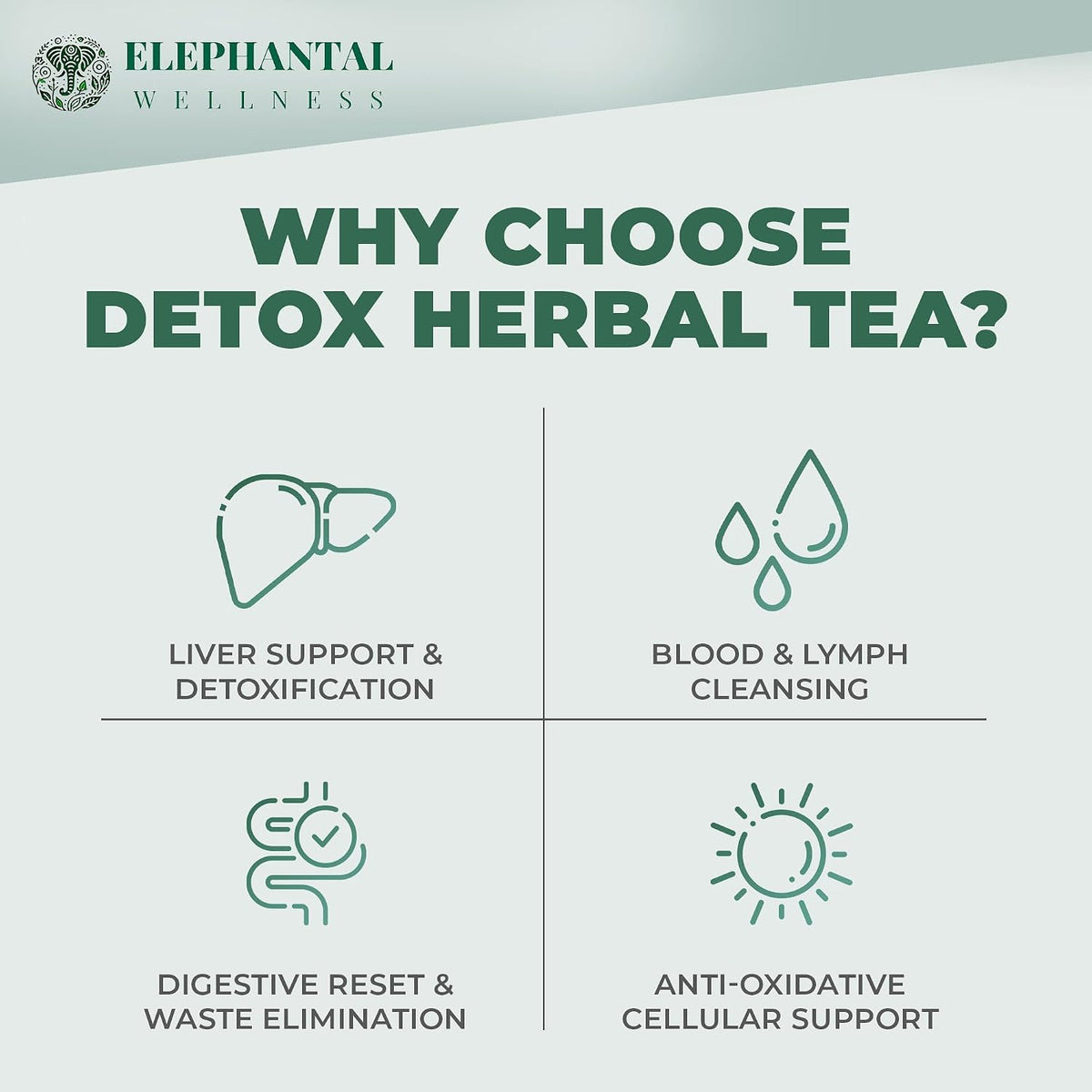Elephantal Wellness Premium Detox Herbal Tea | Daily Liver, Kidney, Blood & Digestive Support with Turmeric, Nettle Tea, Milk Thistle, Dandelion Tea & Burdock | Handmade, Caffeine-Free Loose Leaf Blend | 2oz, 20 Servings