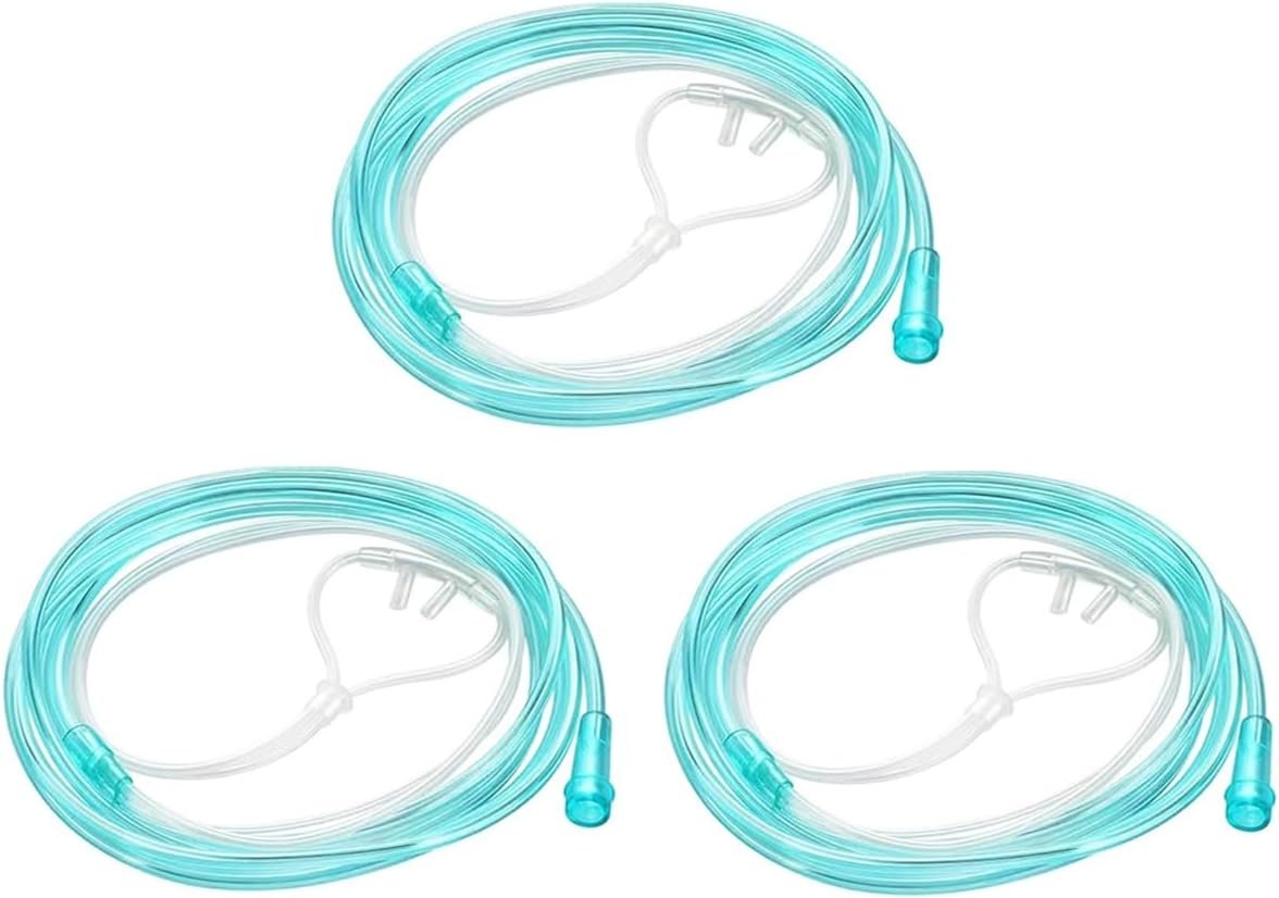 3 Pack High-Flow Ultra Soft Nasal Oxygen Cannula, 7 Feet | High-Flow Ultra Soft Nasal Oxygen Cannula, Green Tubing and Each Individual Packing