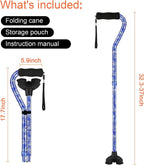 Floral Canes for Women Folding Cane for Stability with Non-Slip Base, Adjustable Walking Cane for Seniors - Lightweight Collapsible Walking Sticks with T & Offset Handle