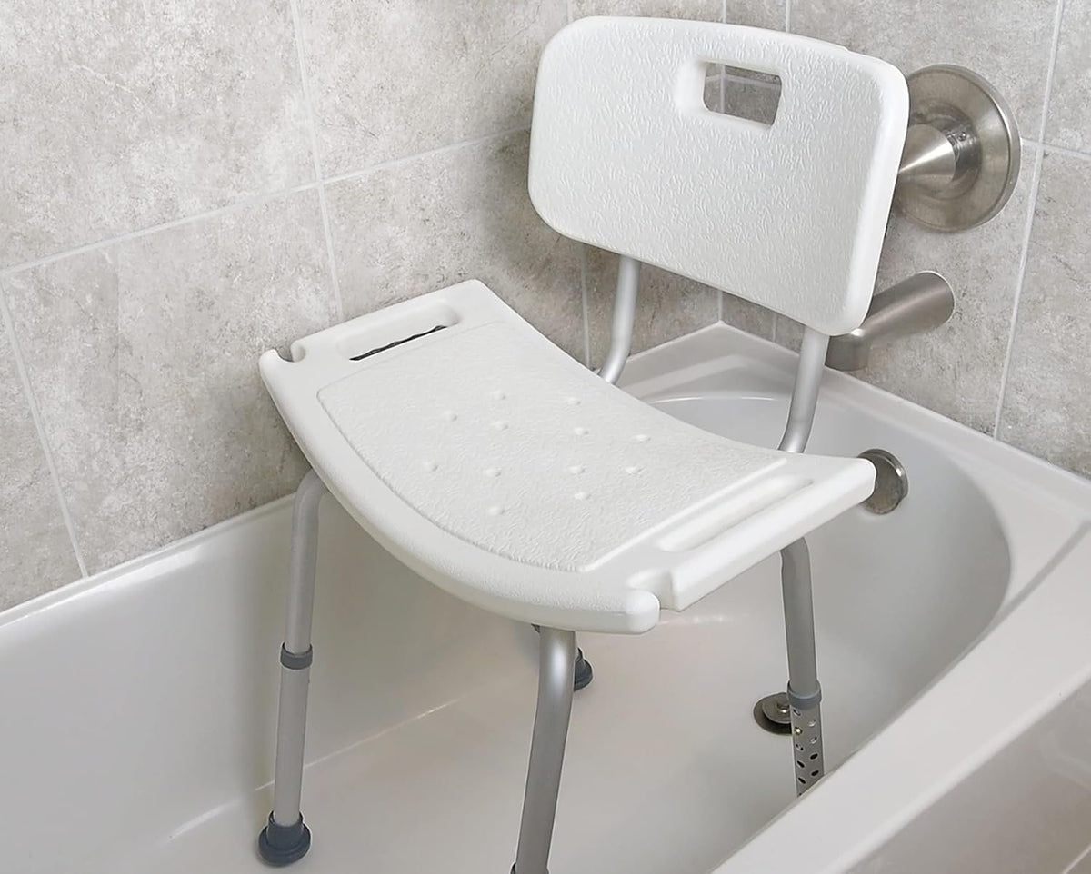 Vaunn Tool-Free Assembly Adjustable Shower Chair Spa Bathtub Seat Bench with Removable Back, Aluminum, White