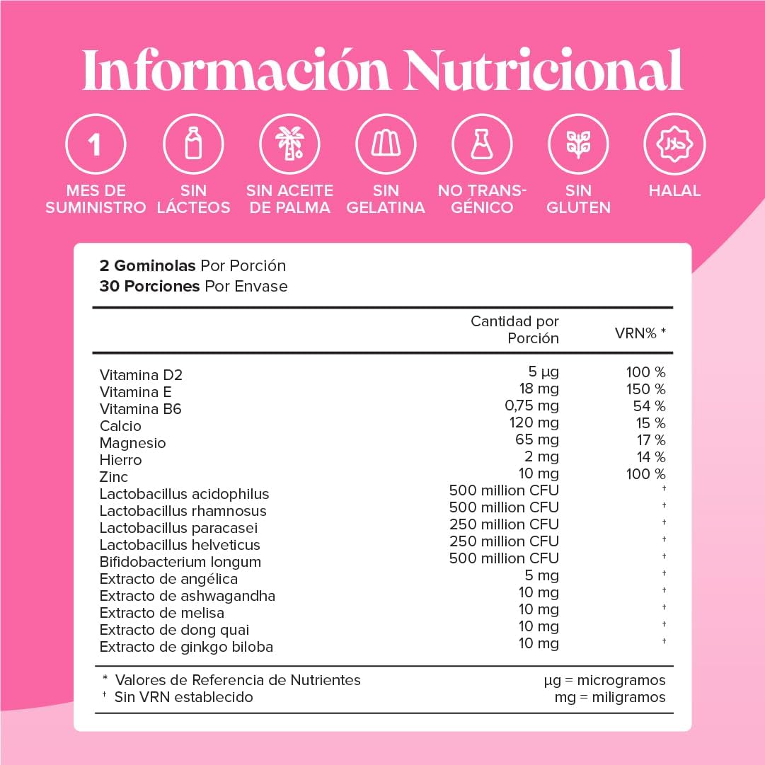 PMS Gummies with Probiotics - 60 Gummies - Multivitamins Woman with Ashwagandha, Dong Quai, Melissa, Vitamin B6, D and Zinc - Vegan - for Hormone Balance and Menstrual Cycle - Novomins