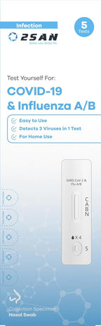 2San COVID-19 and Flu A/B Rapid Test Kit, 15-Minute Results, Easy At-Home Antigen Self-Test for Quick and Accurate Detection of COVID and Influenza, 5 Pack