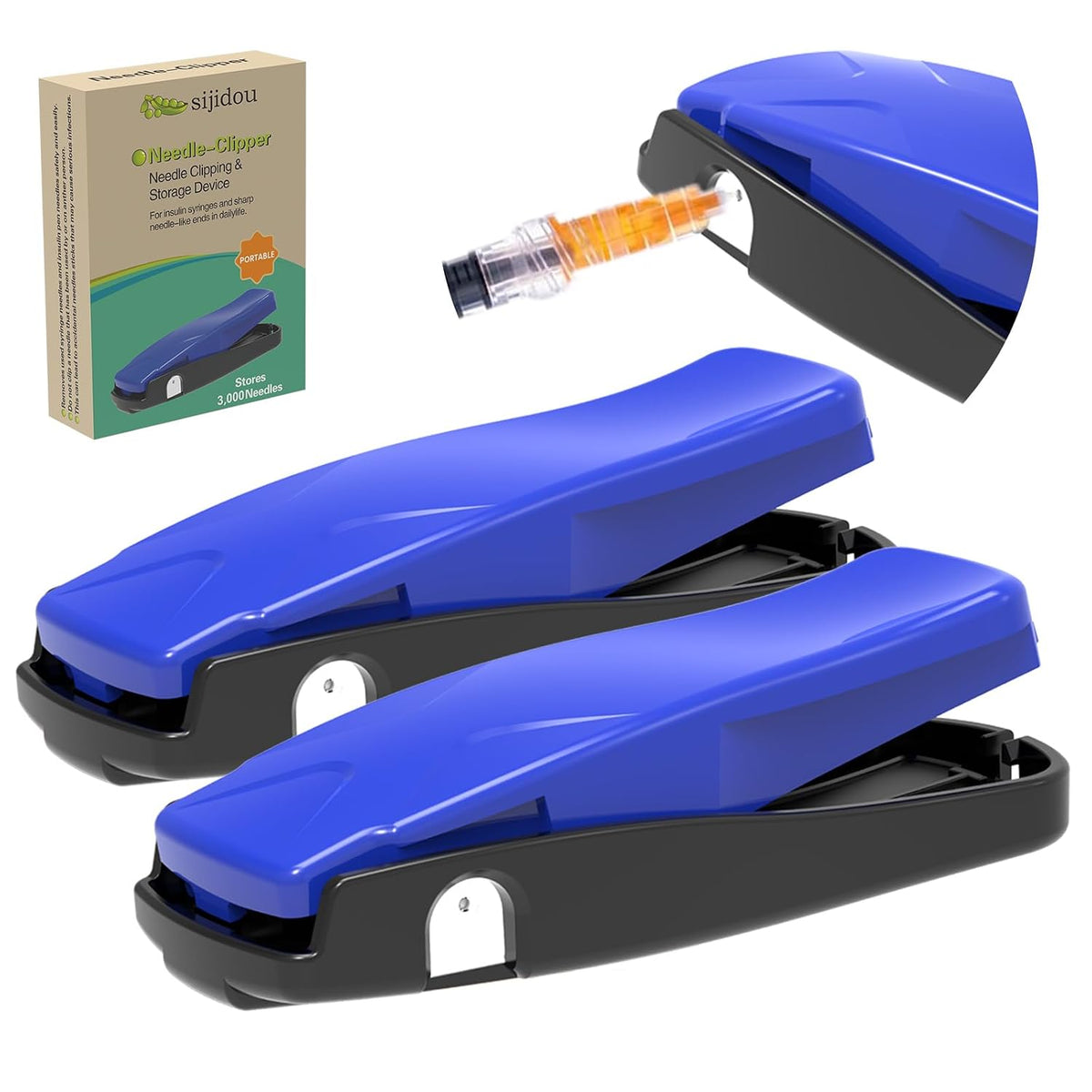 Needle Clipper for Insulin Syringe, Portable Sharps Container for Disposal Sharps, Compatible with 23-34Ga Syringe Needle, Fit Home and Travel (2, Blue)