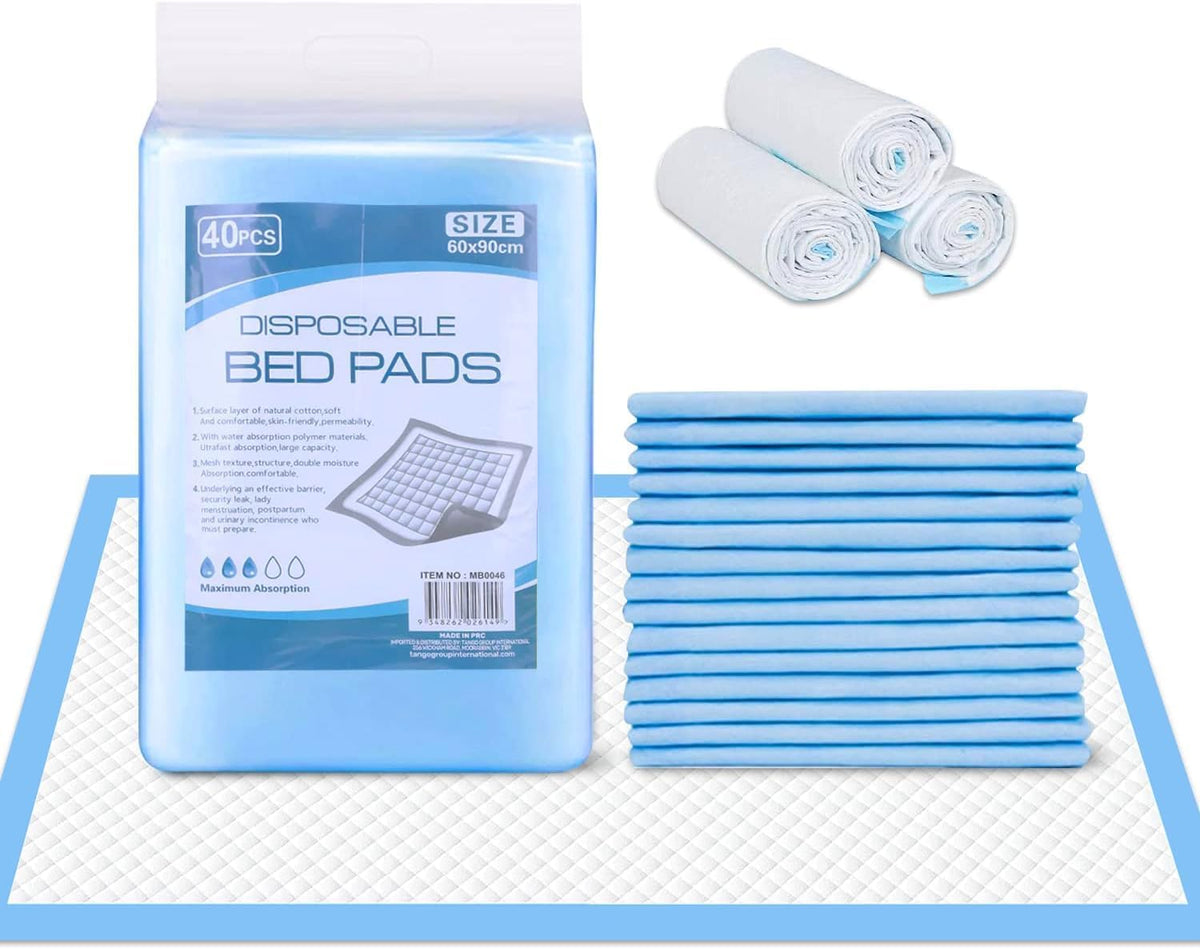 Clevinger Disposable Bed Underpads, 90x60cm Disposable Incontinence Bed Pads, Multi-Layered Ultra Thick Super Absorbent Protection Disposable Bed Pee Pads for Adults Elderly Kids (1Pack-40PCS)