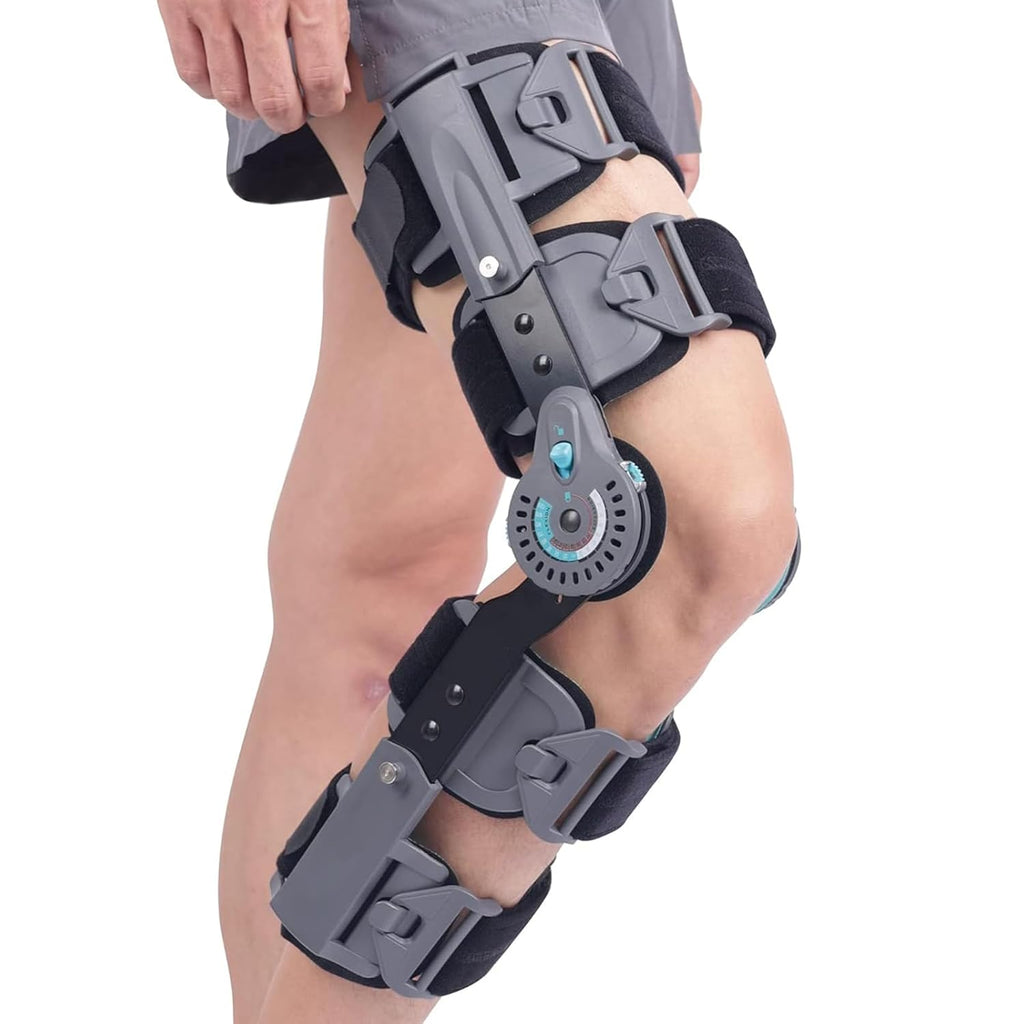 Komzer Hinged Knee Brace, Post Op ROM Immobilizer Orthopedic Rehabilitation Brace for ACL, MCL, Meniscus Tear Recovery and Adjustable Stabilizer for Men & Women, Universal Fit Stabilizer for Left/Right Leg