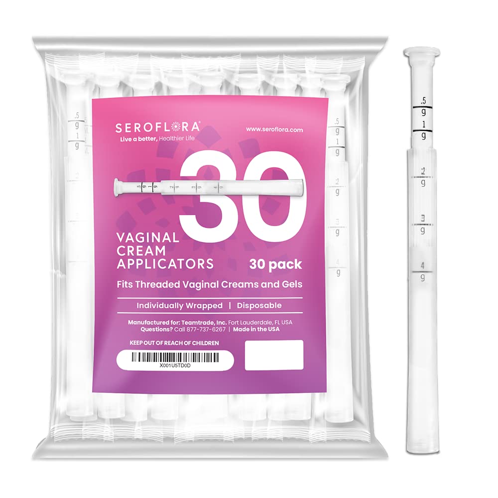 Seroflora Disposable Vaginal Cream Applicators - Fits Premarin, Estrace, Preseed and Most OTC Gels, Lubricants, and Creams - Threaded End, Comfort Tip, and Dosage Markings (30 Pack) Made in USA.