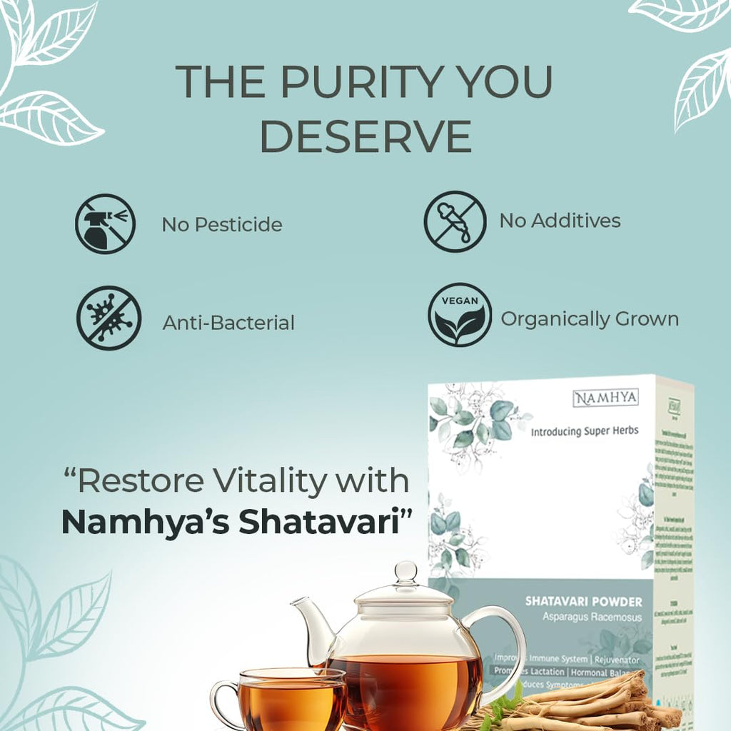 Namhya Shatavari Powder | Herbal Supplement for Women’s Health & Hormonal Balance | Supports Energy, Vitality & Lactation | Pure Organic Shatavari, 100% Natural, No Preservatives | 200gram (2 x 100g)