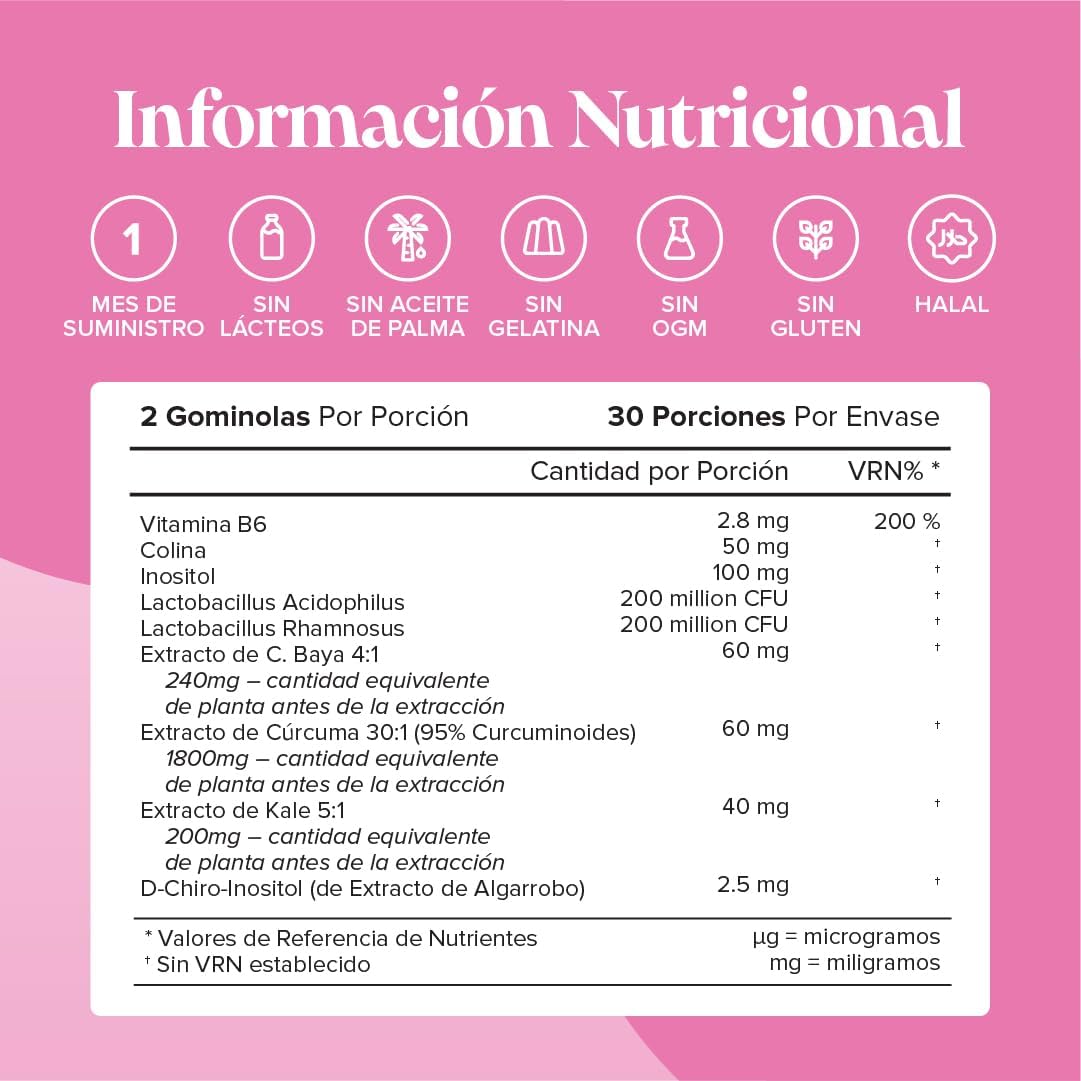 Endo Gummies - Inositol Myo and D Chiro, Chauzgatillo, Vitamin B6, Turmeric and Probiotics Woman Flora Intima - Vegan and Gluten Free - Myo Inositol for Hormonal Balance - 60 Gummies - Novomins