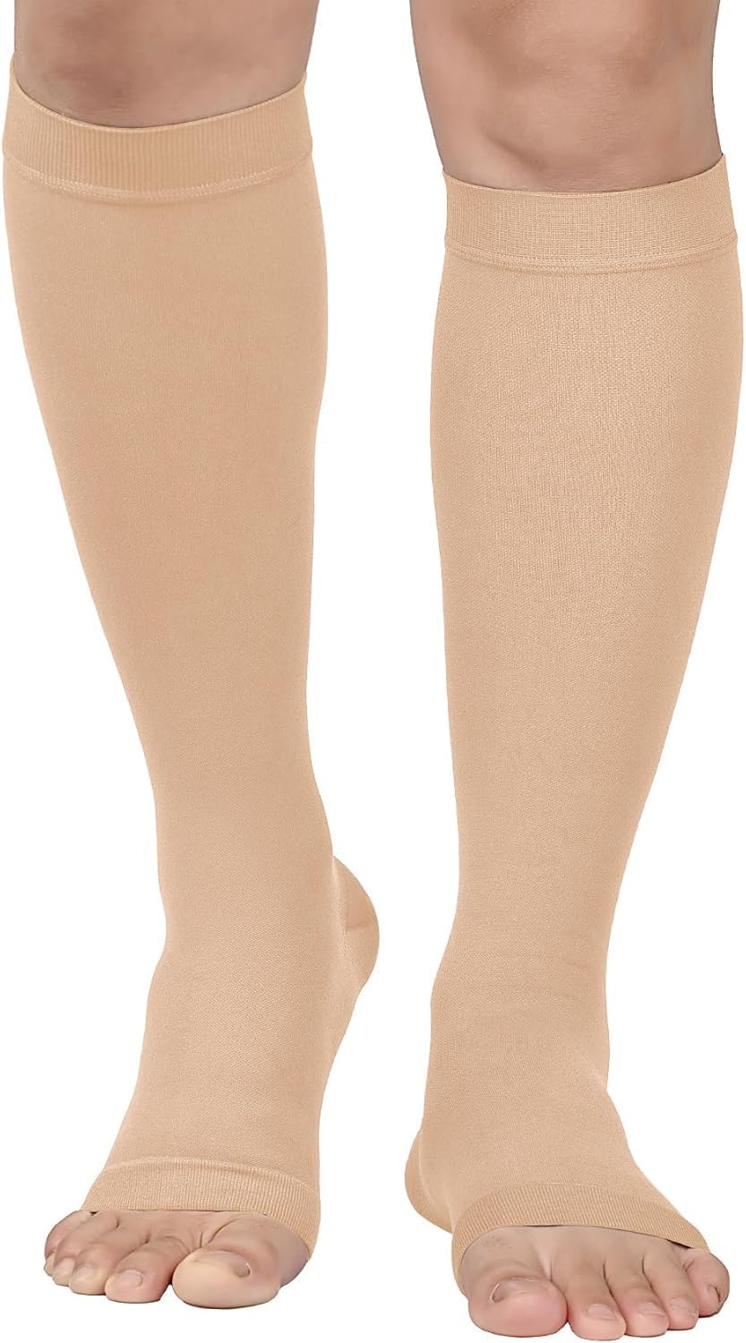 Compression Socks, Open Toe, Medical 20-30 mmHg Graduated Compression Stockings for Men Women, Knee High Compression Sleeves for Pregnancy, Varicose Veins, Relief Shin Splints, Nursing, Edema, Sports