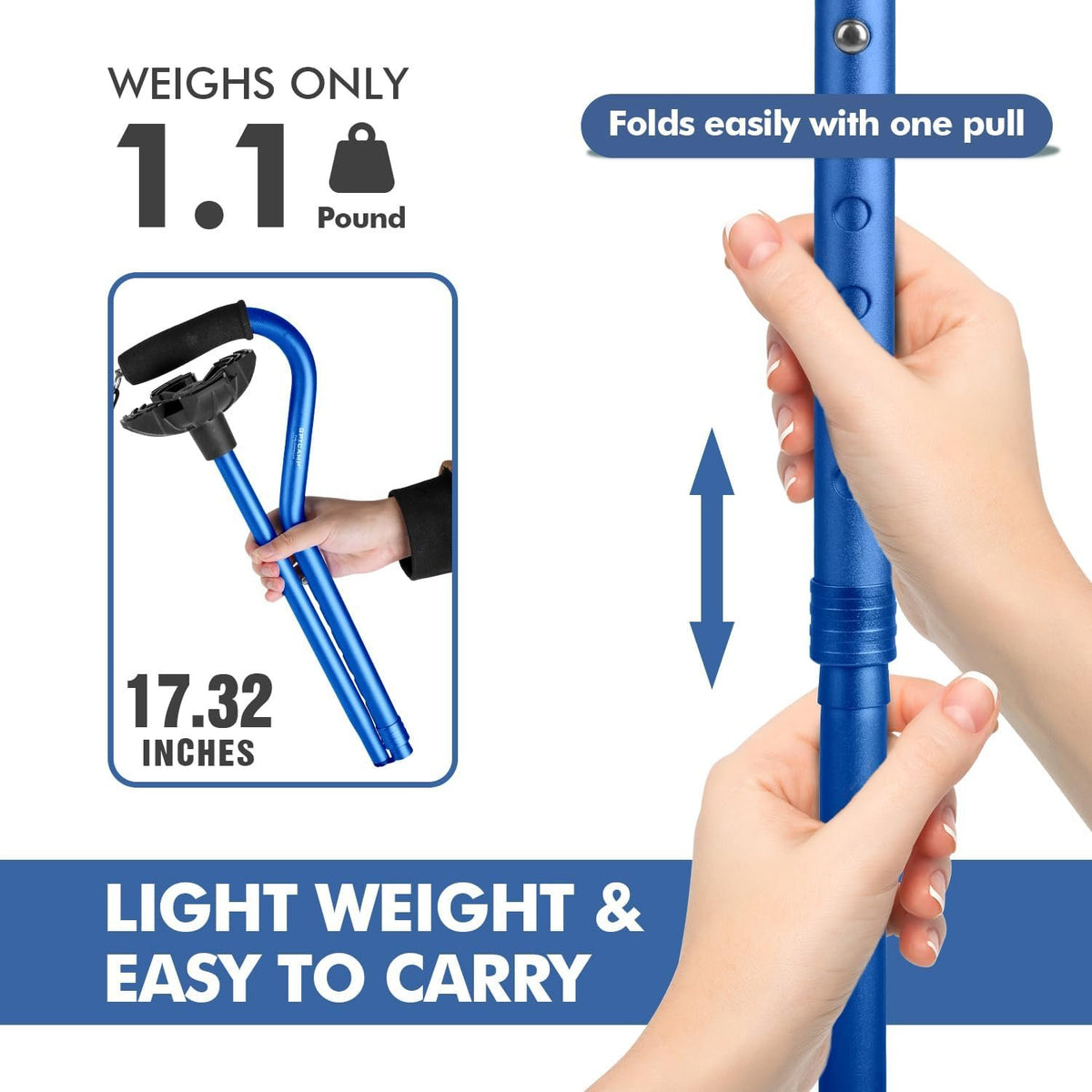 GPTCAMP Walking Cane Quad Base Self Standing 300lbs for Seniors