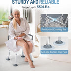 550lb Adjustable Shower Chair with Arms, Back and Suction Cup Feet | 6 height settings from13.4–18.1in, reinforced crossbars and tool-free assembly for easier setup and daily bathing.