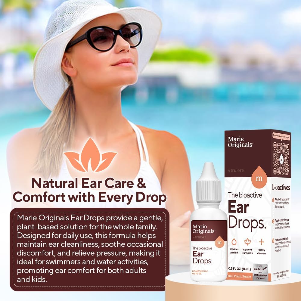 Marie Originals Natural Ear Drops for Ear Cleaning, Adults & Kids, 0.5 oz | Ear cleaning drops for dry, itchy ears and everyday ear care; plant-based formula ideal for adults, kids and swimmers