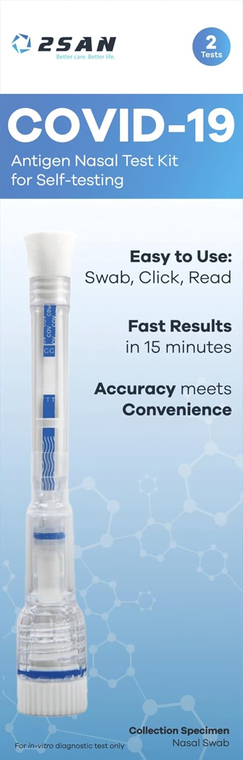 2San COVID-19 Pen Test, Results in 15 Mins, Rapid & Reliable Nasal Swab, Easy At-Home Testing, Clinically Accurate, Gentle, Stress-Free Use, 2-Pack (2 Tests)