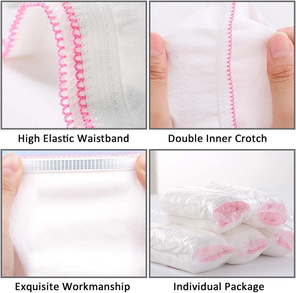 Disposable Underwear for Women 100% Cotton Briefs for Maternity Travel Menstruation Travel SPA Massage - Pack of 10, Individually Wrapped