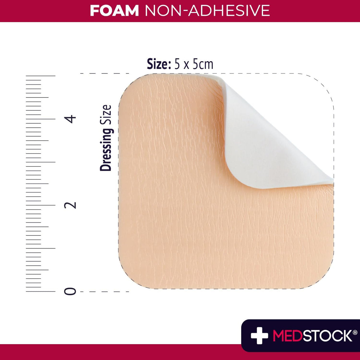 MEDSTOCK Foam Non-Adhesive Dressing, 5CM X 5CM, 10 Count, Wound Care, Odour Control Foam Dressing for Wounds, Non-adhesive, High Absorption, Hypoallergenic, CMC Granules, Optimal for Wound Healing