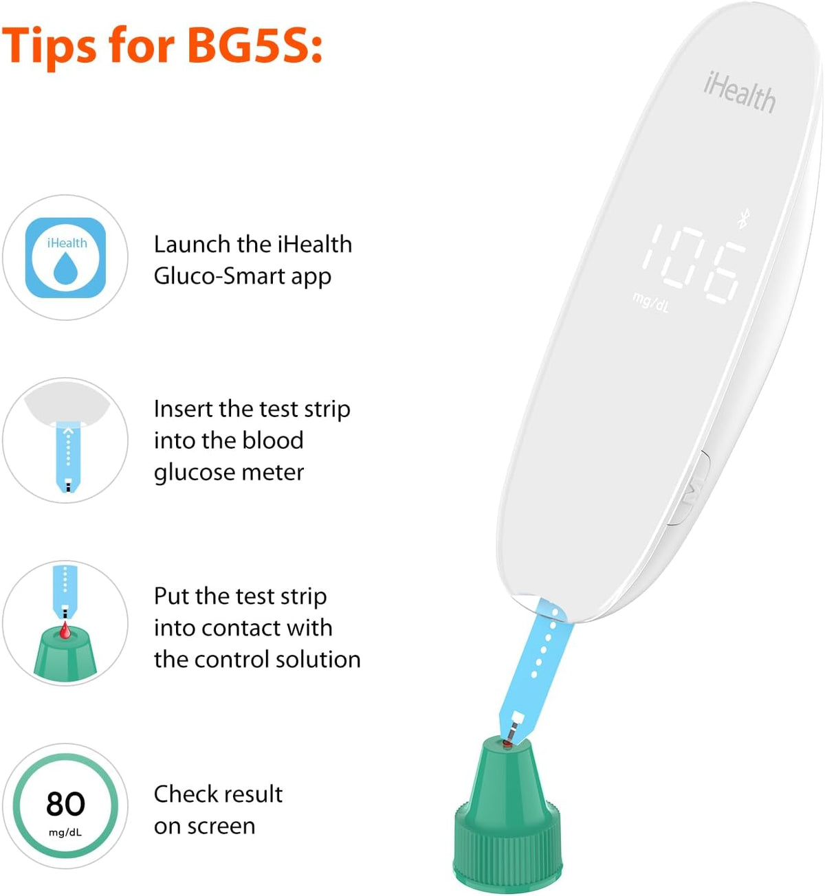 iHealth Control Solution for Blood Glucose Testing – Compatible with BG5S100 Gluco+ & Acacia Glucose Meters, 4mL Vial for Accurate Results