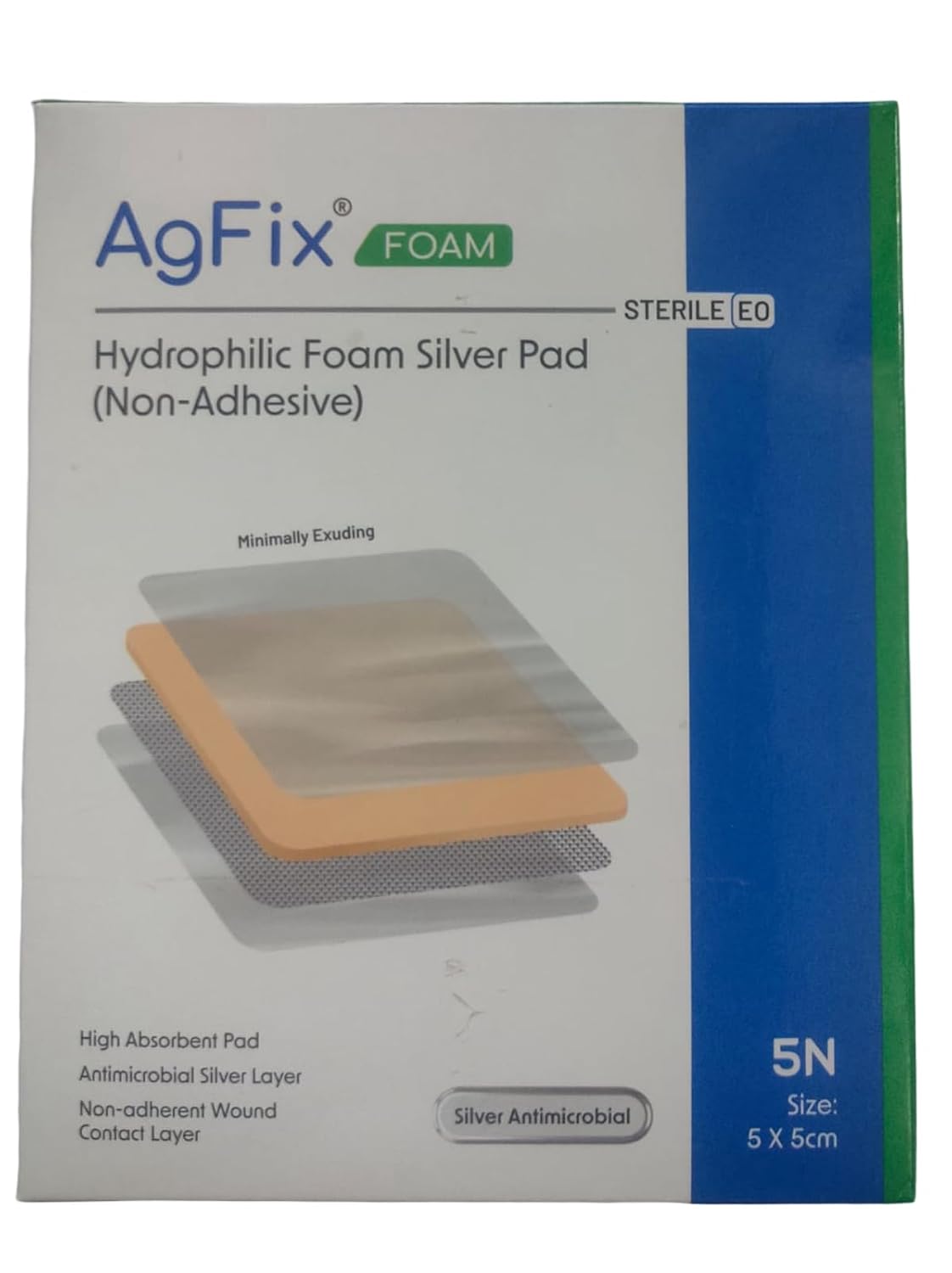 Foam Silver Wound Dressing, AGFIX Dyna Size : 5x5cm, pack of 5