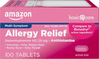 Amazon Basic Care Allergy Relief Diphenhydramine HCl 25 mg, Antihistamine Tablets for Symptoms Due to Hay Fever and Upper Respiratory Allergies, Mini-Tabs, 100 Count