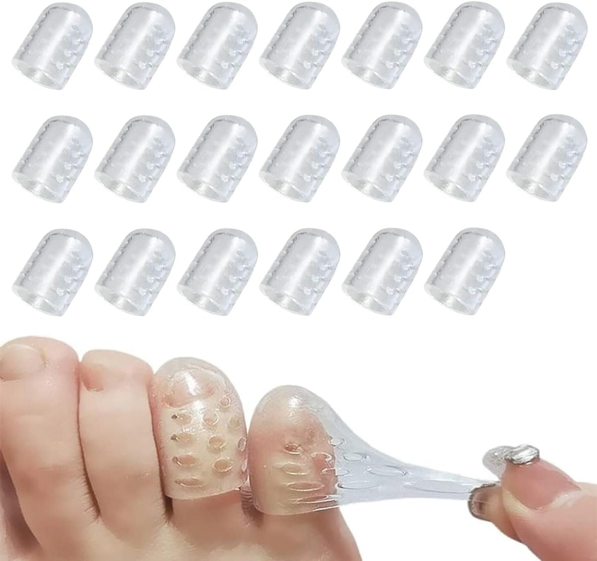 20PCS Silicone Toe Protectors, Breathable Toe Covers, Clear Soft for Women Stand, Walk, Run, Hiking, Wear High Heels, Preventing Blisters, Friction, and Pressure Discomfort