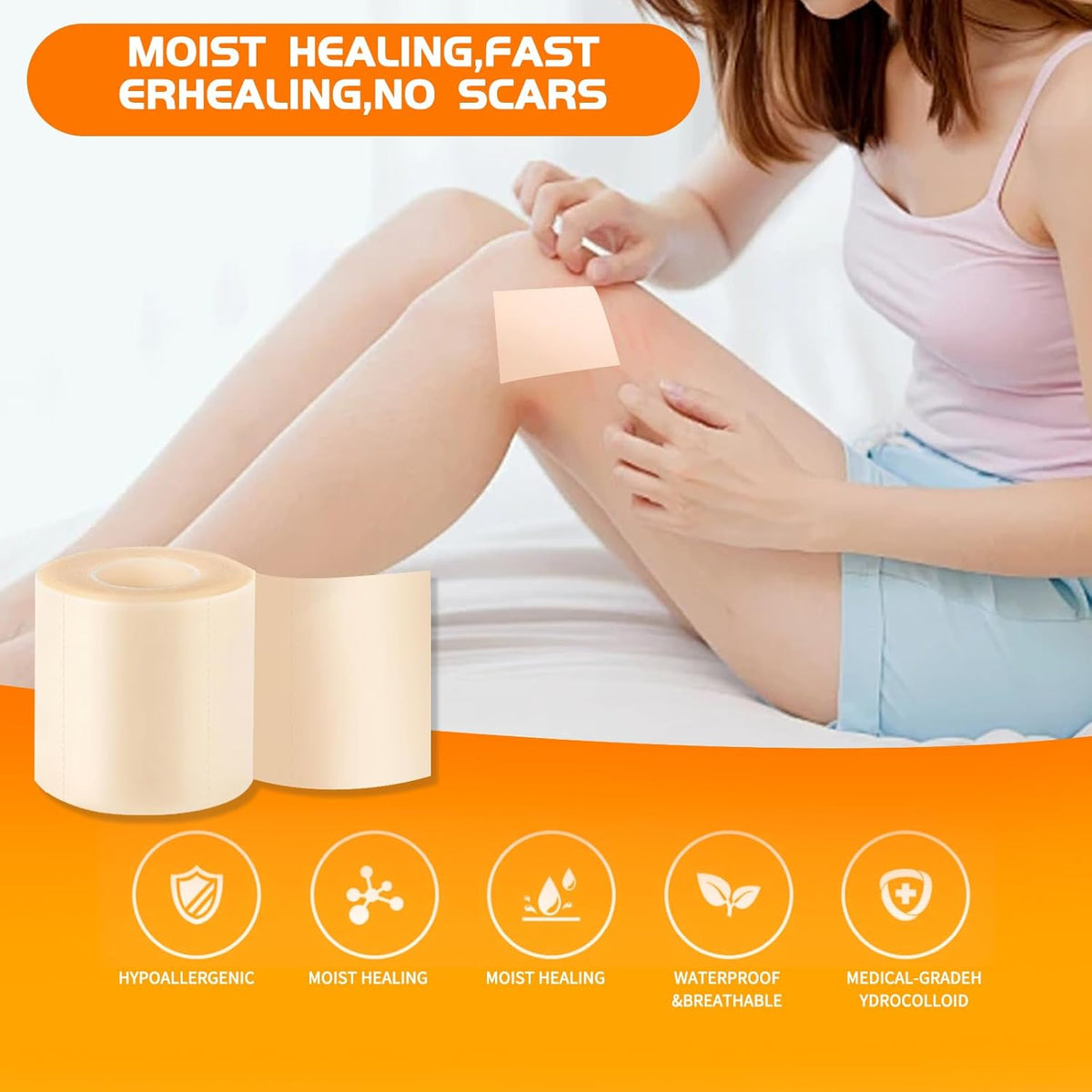 Hydrocolloid Roll for Wound Care, 2in x 4.8ft Self-Adhesive Hydrocolloid Bandages, Cut-to-Size, Waterproof & Ultra Absorbent, for Burns, Acne, Blisters, Cuts, and Post-Surgical Care