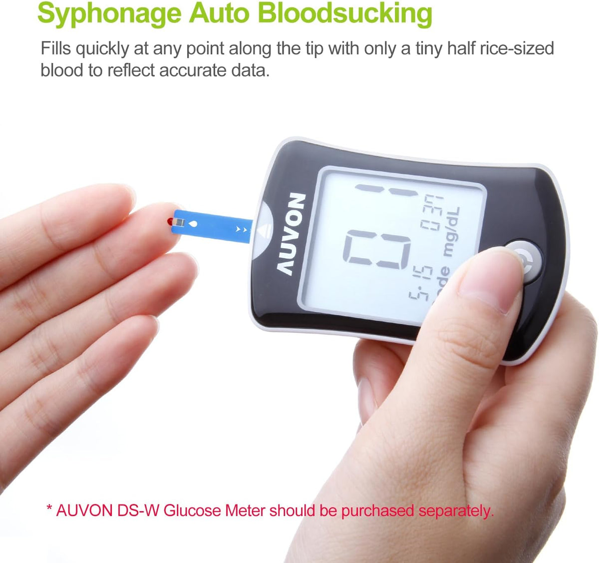 AUVON Blood Glucose Test Strips, 150 Count, Value Pack, Accurate Readings | Blood Glucose Test Strips Only Compatible with AUVON DS-W Diabetes Sugar Testing Meter, Work Effectively with Small Drops