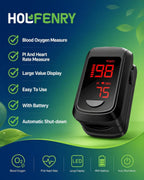 HOLFENRY Pulse Oximeter Fingertip - Large Display Oxygen Monitor Fingertip with Fast 5-8s Reading for SpO2/Heart Rate/PI, Accurate Pulse Ox for Home/Sports/Travel, Batteries & Lanyard Included