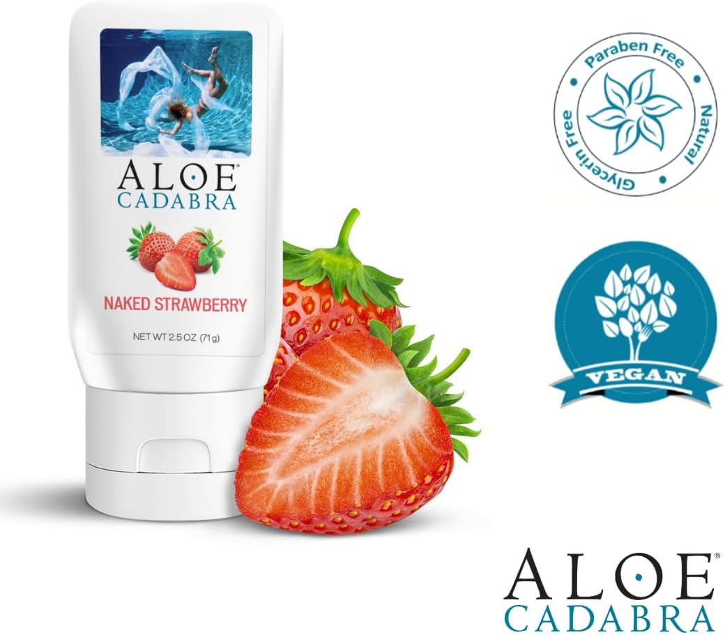 Personal Lubricant, Naked Strawberry Flavored Natural Lube for Sex, Oral, Women, Men & Couples, 2.5 Ounce Aloe Cadabra