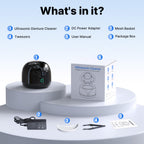 CXRUY Ultrasonic Retainer Cleaner - 45 kHz Dental Cleaning Pod Night Guard Cleaner Machine for Dentures, Toothbrush Heads, Jewelry (Gloss Black)